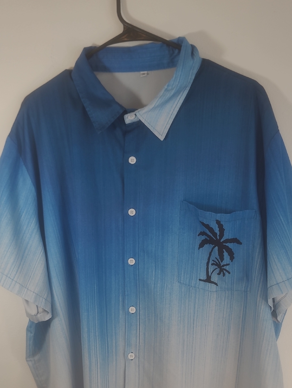Men's Blue Ombre Palm-Print Short Sleeve Shirt
